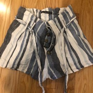 Blue & White striped Linen Paper bag shorts from Abercrombie & Fitch